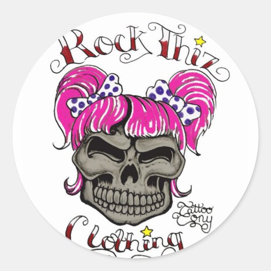 Rock Thiz Clothing & Tattoo Tony Pink Ponytails Runder Aufkleber (Vorderseite)