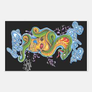 Rock Thiz Clothing & Tattoo Tony Skull & Snake Rechteckiger Aufkleber