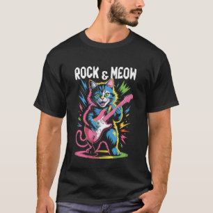 Rock und Meow Katze spielt elektrische Gitarre für T-Shirt