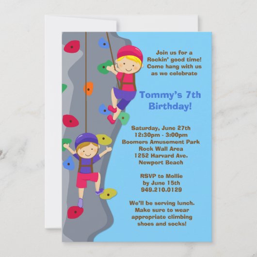 Rock Wall Klettern Geburtstagsparty Einladung (Vorderseite)