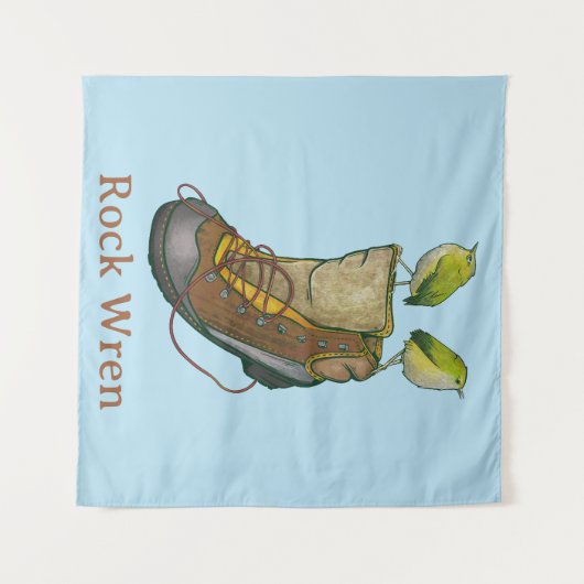 Rock Wren Tuke auf einem Wanderboot Wandteppich (Vorderseite (Horizontal))