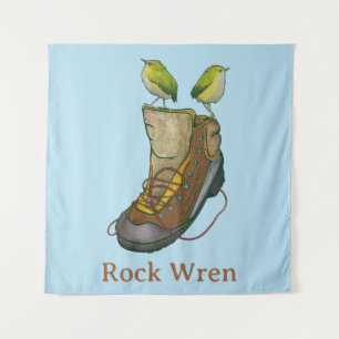 Rock Wren Tuke auf einem Wanderboot Wandteppich