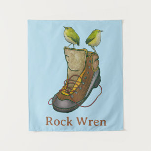Rock Wren Tuke auf einem Wanderboot Wandteppich
