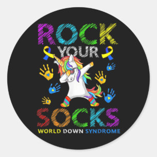 Rock Your Socks World Down Syndrome Awareness Runder Aufkleber
