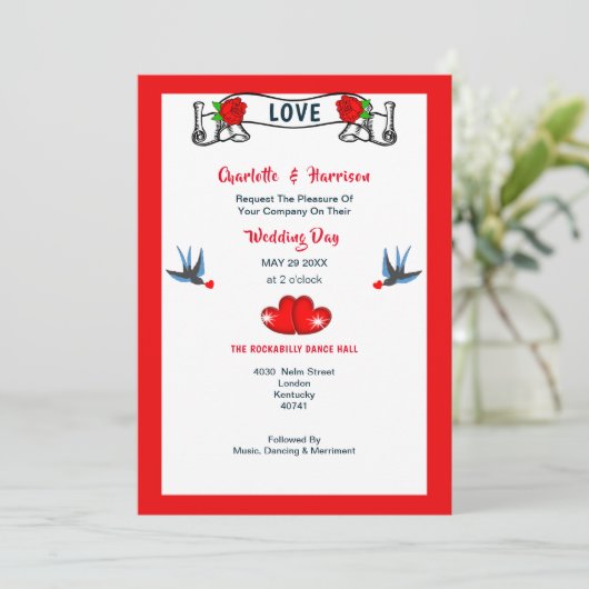 Rockabilly 50 Wedding Einladung (Stehend Vorderseite)