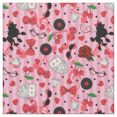 Rockabilly 50er Rocker Poodle Kirschen und Rose Stoff (Nahaufnahme)