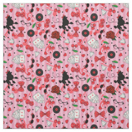 Rockabilly 50er Rocker Poodle Kirschen und Rose Stoff