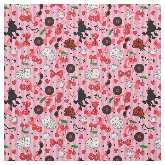 Rockabilly 50er Rocker Poodle Kirschen und Rose Stoff (Muster)