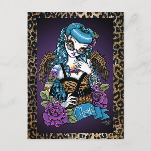 Rockabilly Baby Tattoo Leopard Angel Postcard Postkarte (Vorderseite)
