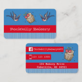 Rockabilly Bäckerei blauer Streifen Visitenkarte (Vorne/Hinten)