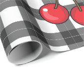 Rockabilly Cherries aus den 50er Jahren auf Schwar Geschenkpapier (Rolleneckpunkt)