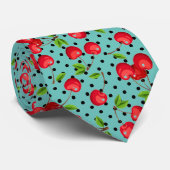 Rockabilly Cherries Polka Dots on Blue Krawatte (Gerollt)