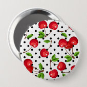 Rockabilly Cherries Polka Dots on White Button (Vorne & Hinten)