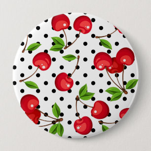 Rockabilly Cherries Polka Dots on White Button