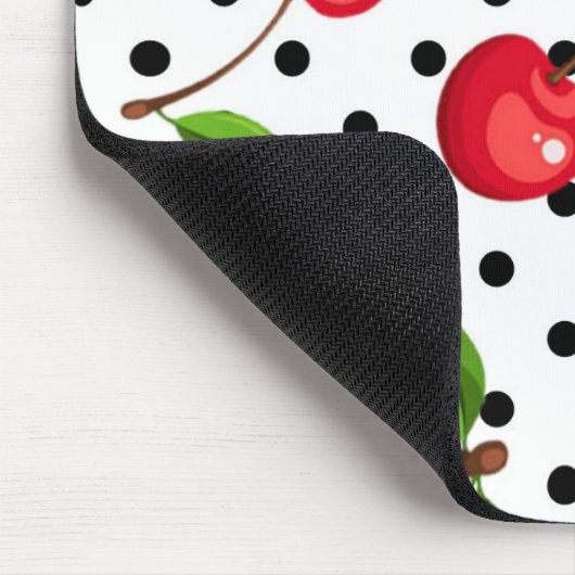 Rockabilly Cherries Polka Dots on White Mousepad (Ecke)