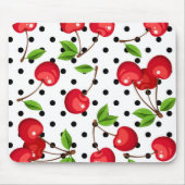 Rockabilly Cherries Polka Dots on White Mousepad (Vorne)