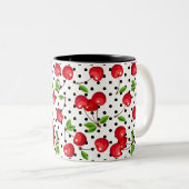 Rockabilly Cherries Polka Dots on White Zweifarbige Tasse (VorderseiteRechts)