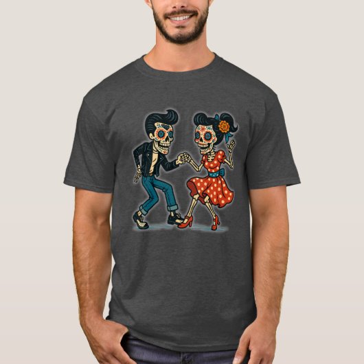 Rockabilly Día de los Muertos Skeleton Dance T-Shirt (Vorderseite)