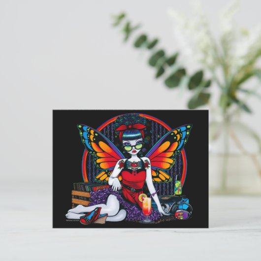 Rockabilly Fairy Retro Record Player Rainbow Postkarte (Stehend Vorderseite)