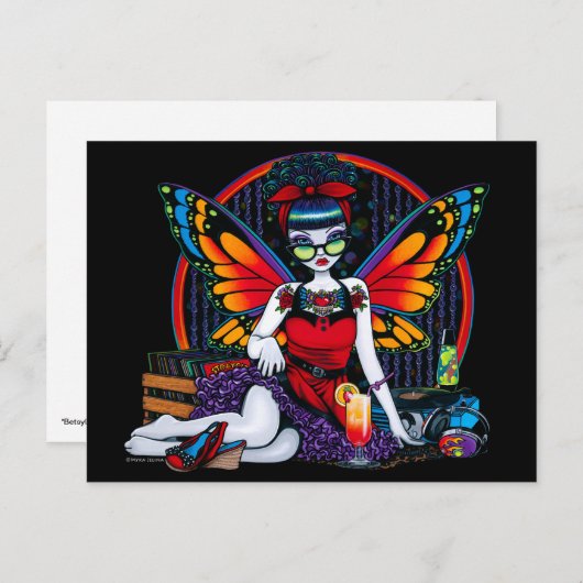Rockabilly Fairy Retro Record Player Rainbow Postkarte (Vorne/Hinten)