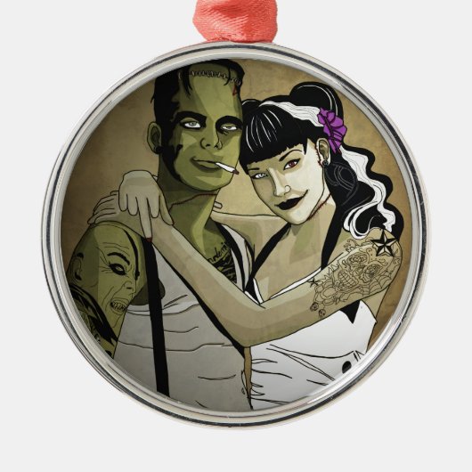 Rockabilly Frank und Braut Silbernes Ornament (Vorne)