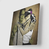 Rockabilly Frank und Bride Quadratische Wanduhr (Winkel)