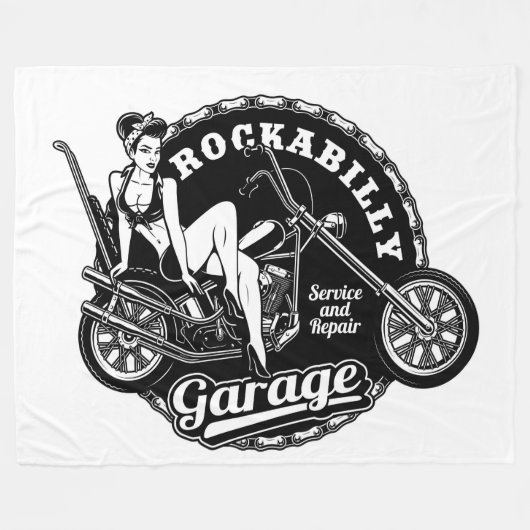 Rockabilly Garage Button Up Girl Fleecedecke (Vorderseite (Horizontal))