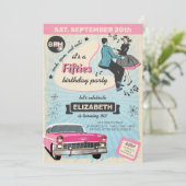 Rockabilly-Geburtstagsparty in Rosa Einladung (Stehend Vorderseite)