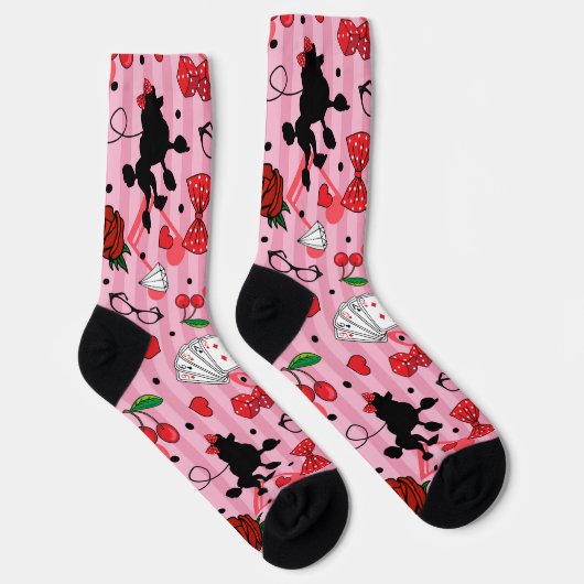 Rockabilly Girly Style Poodle Muster Pink Socken (Rechts)