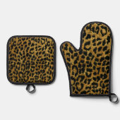 Rockabilly Gold Black Leopard Print Ofenhandschuh & Topflappen-Set (Vorderseite)