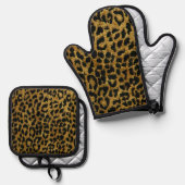 Rockabilly Gold Black Leopard Print Ofenhandschuh & Topflappen-Set (Vorderseite/Rückseite)