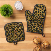Rockabilly Gold Black Leopard Print Ofenhandschuh & Topflappen-Set (Oben Unten)