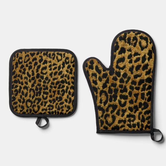Rockabilly Gold Black Leopard Print Ofenhandschuh & Topflappen-Set (Vorderseite)