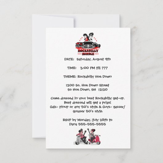 Rockabilly Hacken-unten Party Einladung (Rückseite)