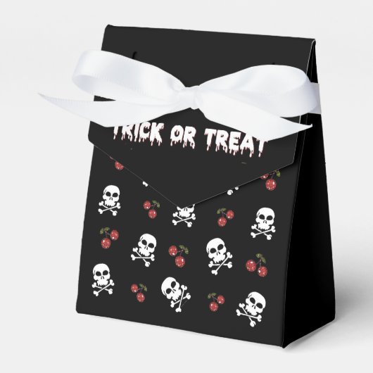 Rockabilly Halloween Skulls Cherries Gefälligkeits Geschenkschachtel (Vorderseite)
