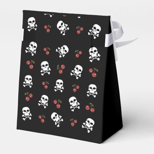 Rockabilly Halloween Skulls Cherries Gefälligkeits Geschenkschachtel (Rückseite)