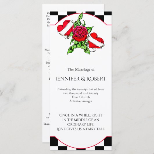 Rockabilly Hearts and Rose Wedding Program Programm (Vorne/Hinten)