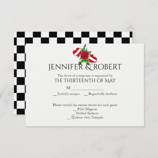 Rockabilly Hearts and Rose Wedding Response Card RSVP Karte (Vorne/Hinten)