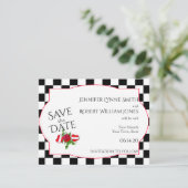 Rockabilly Hearts und Rose Hochzeit Speichern Sie  Save The Date (Stehend Vorderseite)