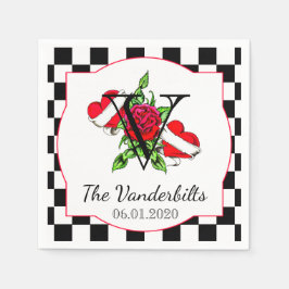 Rockabilly Hearts und Rose Wedding Napkin Serviette