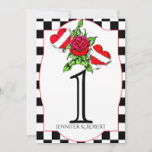 Rockabilly Herzen Rose Hochzeit Tisch Nummer Einladung (Vorderseite)