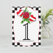 Rockabilly Herzen Rose Hochzeit Tisch Nummer Einladung (Stehend Vorderseite)