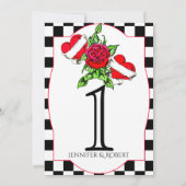 Rockabilly Herzen Rose Hochzeit Tisch Nummer Einladung (Rückseite)