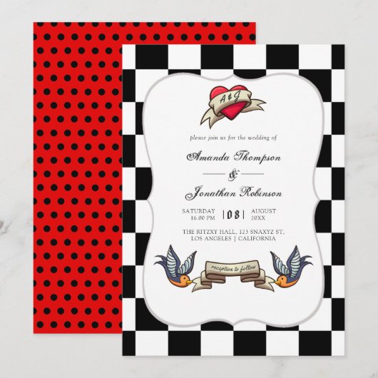 Rockabilly-Hochzeit Einladung (Vorne/Hinten)