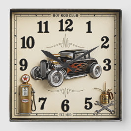 Rockabilly hot rod quadratische wanduhr