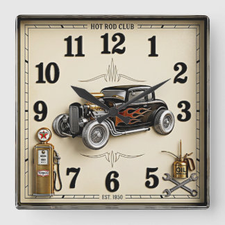 Rockabilly hot rod quadratische wanduhr