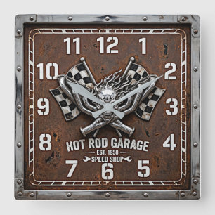 Rockabilly Hot Rod Quadratische Wanduhr