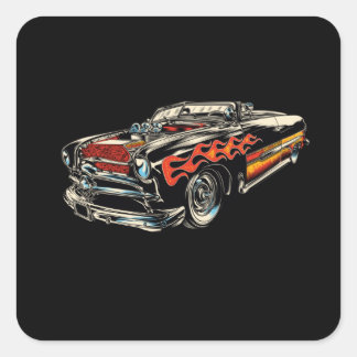 Rockabilly - Hotrod Car Flames - neg Quadratischer Aufkleber