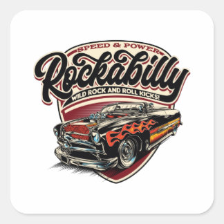 Rockabilly Hotrod Speed Flames - pos Quadratischer Aufkleber