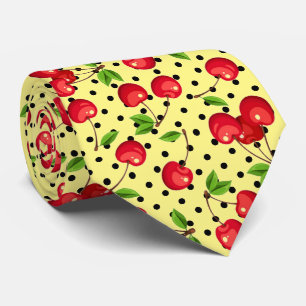 Rockabilly Kirschen Polka Dots auf Gelb Krawatte